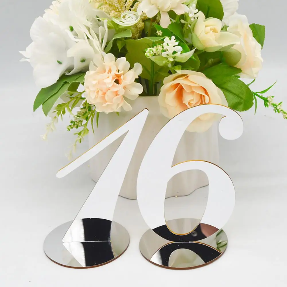 Seat Number Card Reusable Mirror Surface Seat Sign Glossy Add Atmospheres Seat Number Standing Wedding Golden Table Number