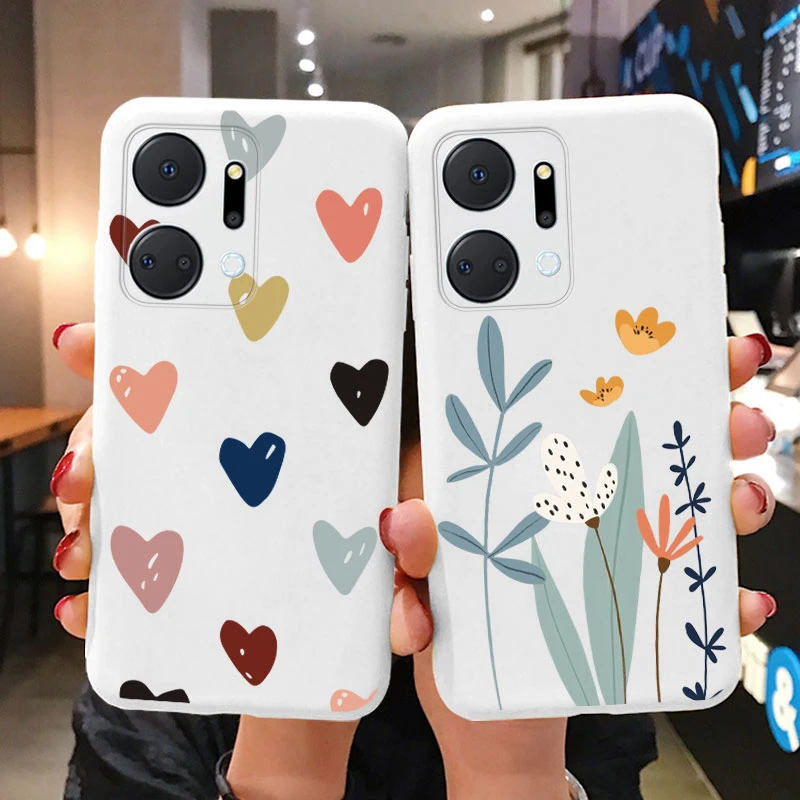 Case For Honor X7a 6.75 inch Cute Heart Flower Back Cover Soft Silicone Matte Protective Funda For Honor X 7a HonorX7a Bags Capa