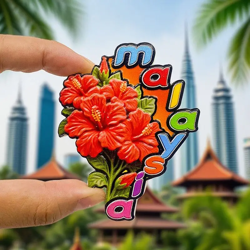 

Malaysia Travel Souvenir Fridge Magnet Hibiscus Creative Decoration Resin Simple Personalized Gift