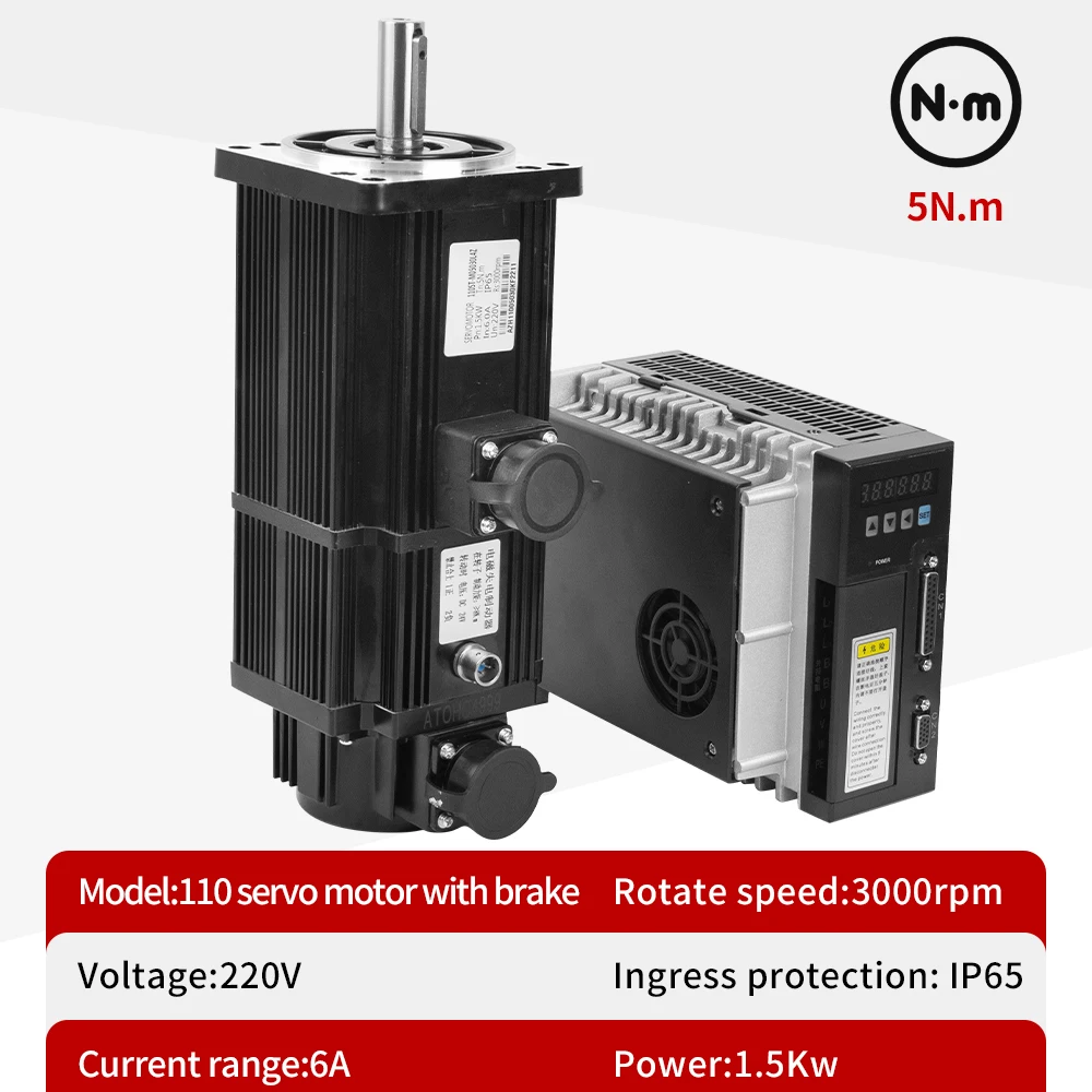 Kaihong Micro 1KW 1.5KW 2.6KW 3.8KW 5.5KW 7.5KW 220v 6A 17Bit 3000RPM Ac High Torque Servo Motor Kit With Brake Drive For CNC