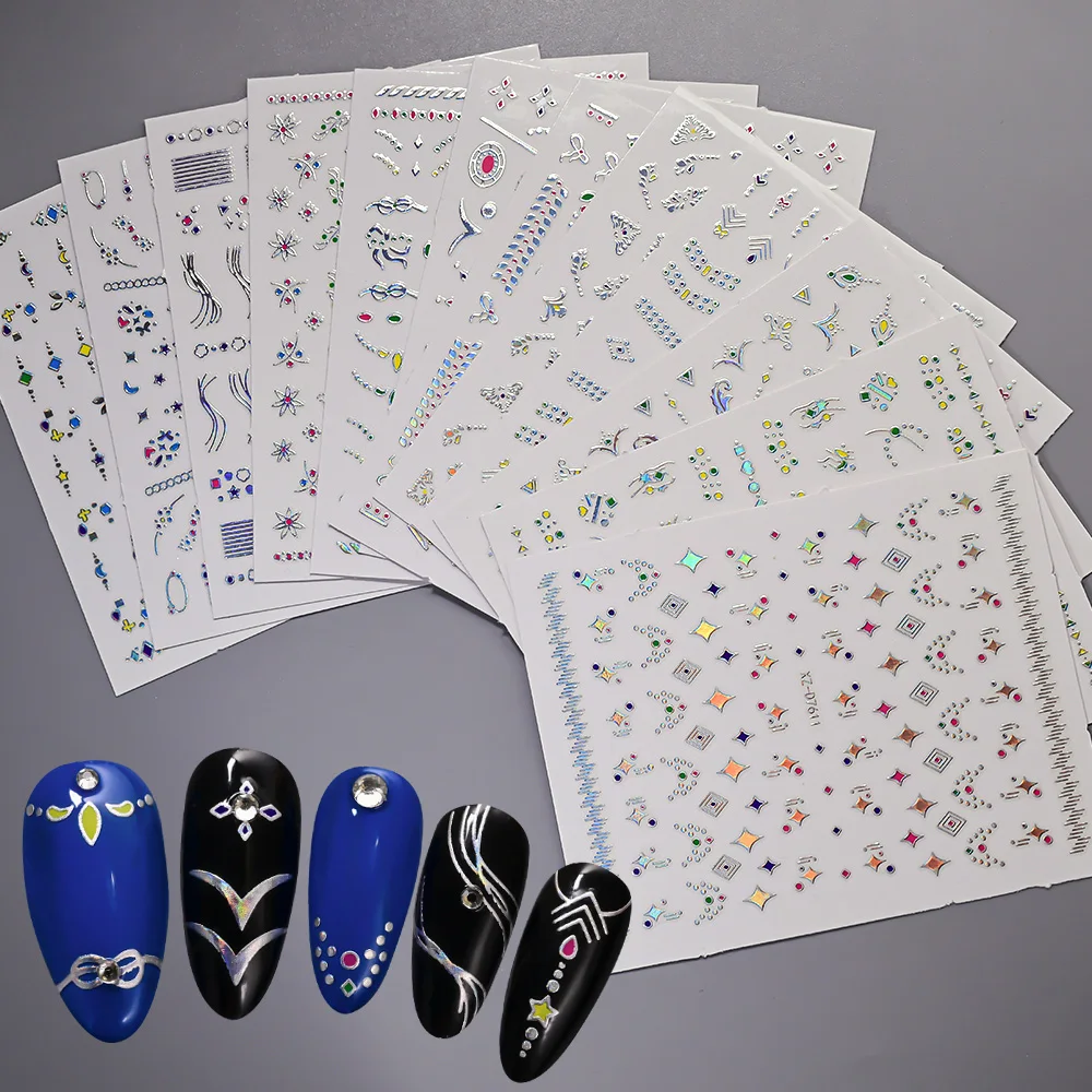 1pc 3d cristais brilhantes/estrelas/corações/folhas etiqueta da arte do prego geométrico & floral fantasia-temperado para manicure decoração vibrante do prego