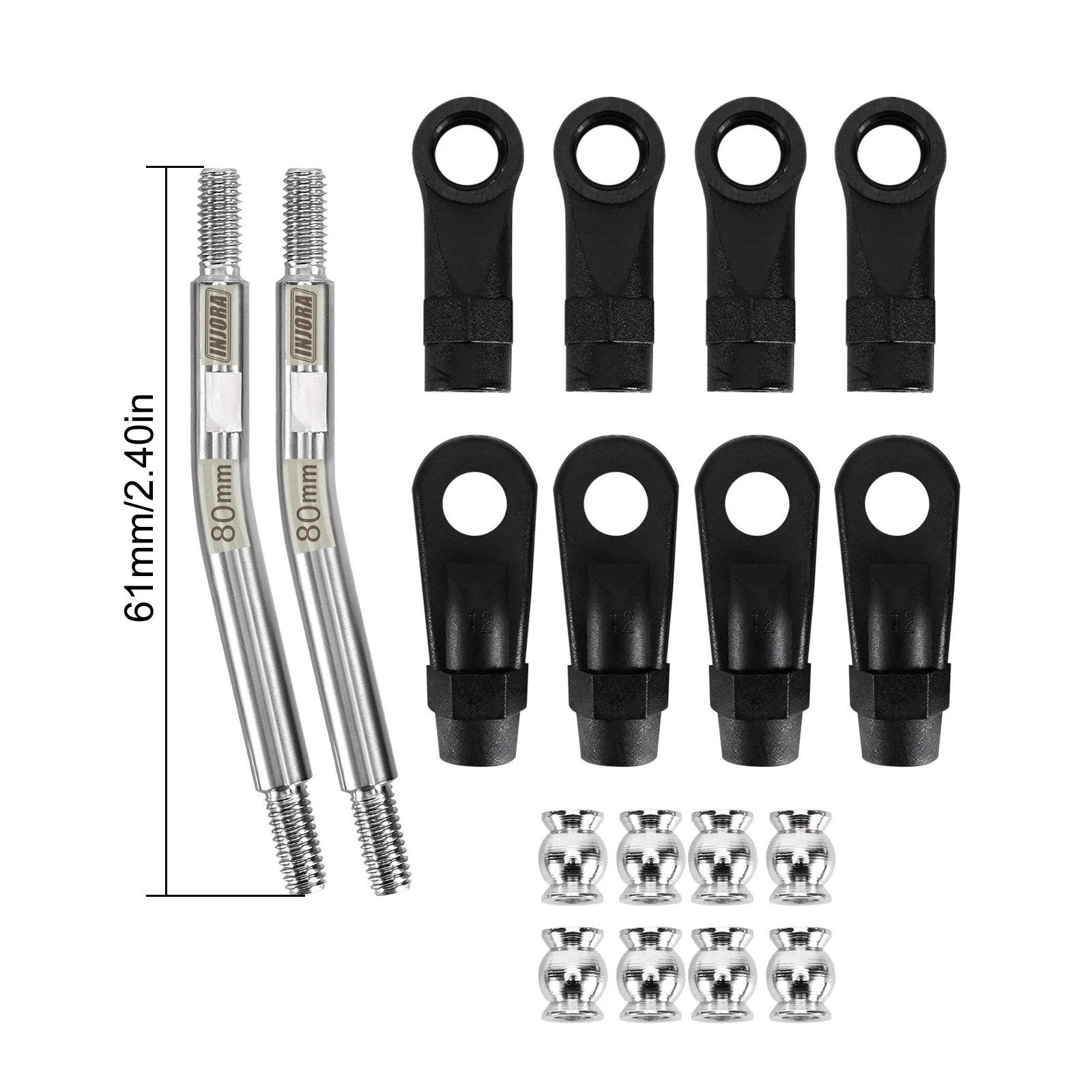 INJORA Stainless Steel High Clearance Links with Rod Ends for 1/10 RC Crawler Car TRX4 SCX10 II SCX10 III VS4-10