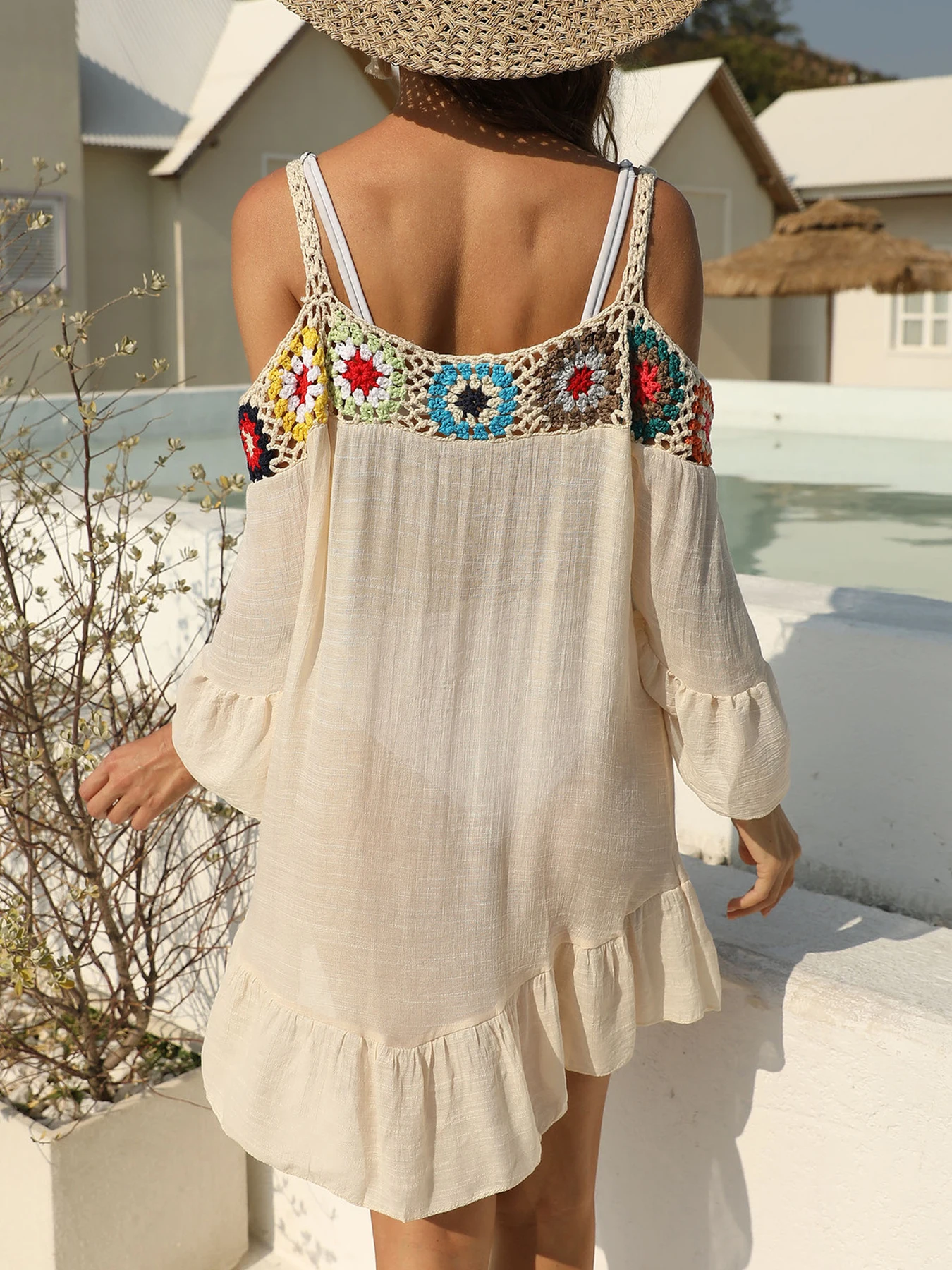 手作りかぎ針編みパッチワークワンショルダービキニカバーアッププールパーティービーチホリデー日焼け止めスモックシースルーカジュアルビーチドレス