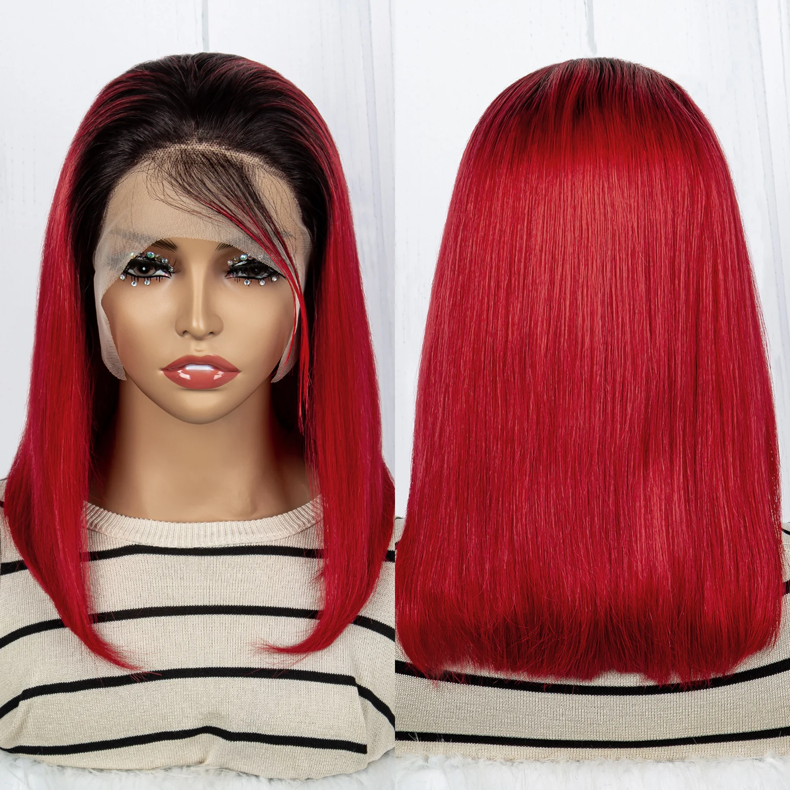 220-density-ombra-red-straight-bob-100-human-hair-wig-13x4-transparent-lace-frontal-hair-wig