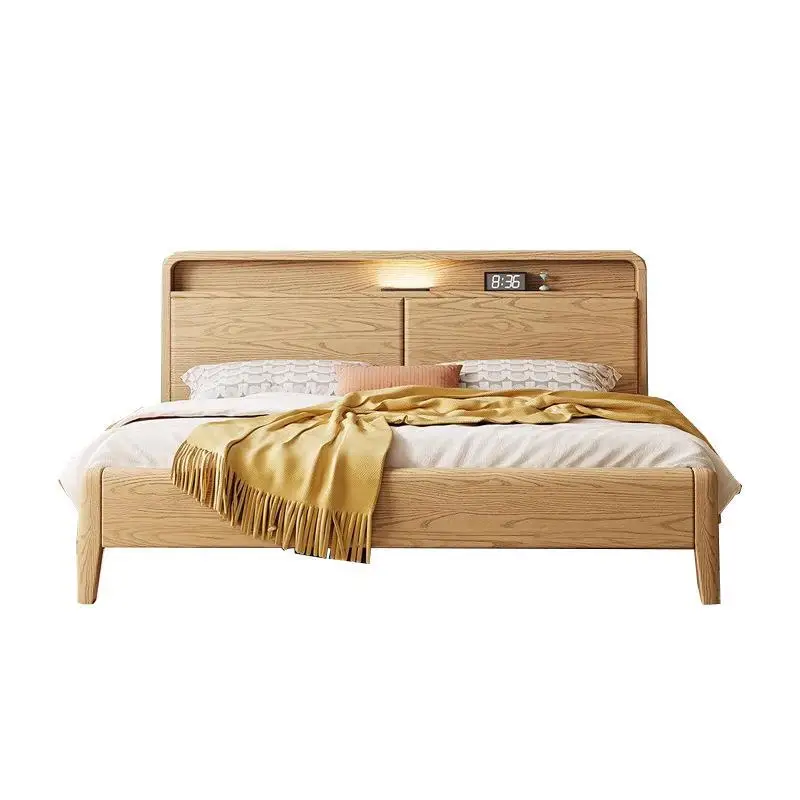 

ash, solid wood bed, Nordic, log, simple, master bedroom, storage