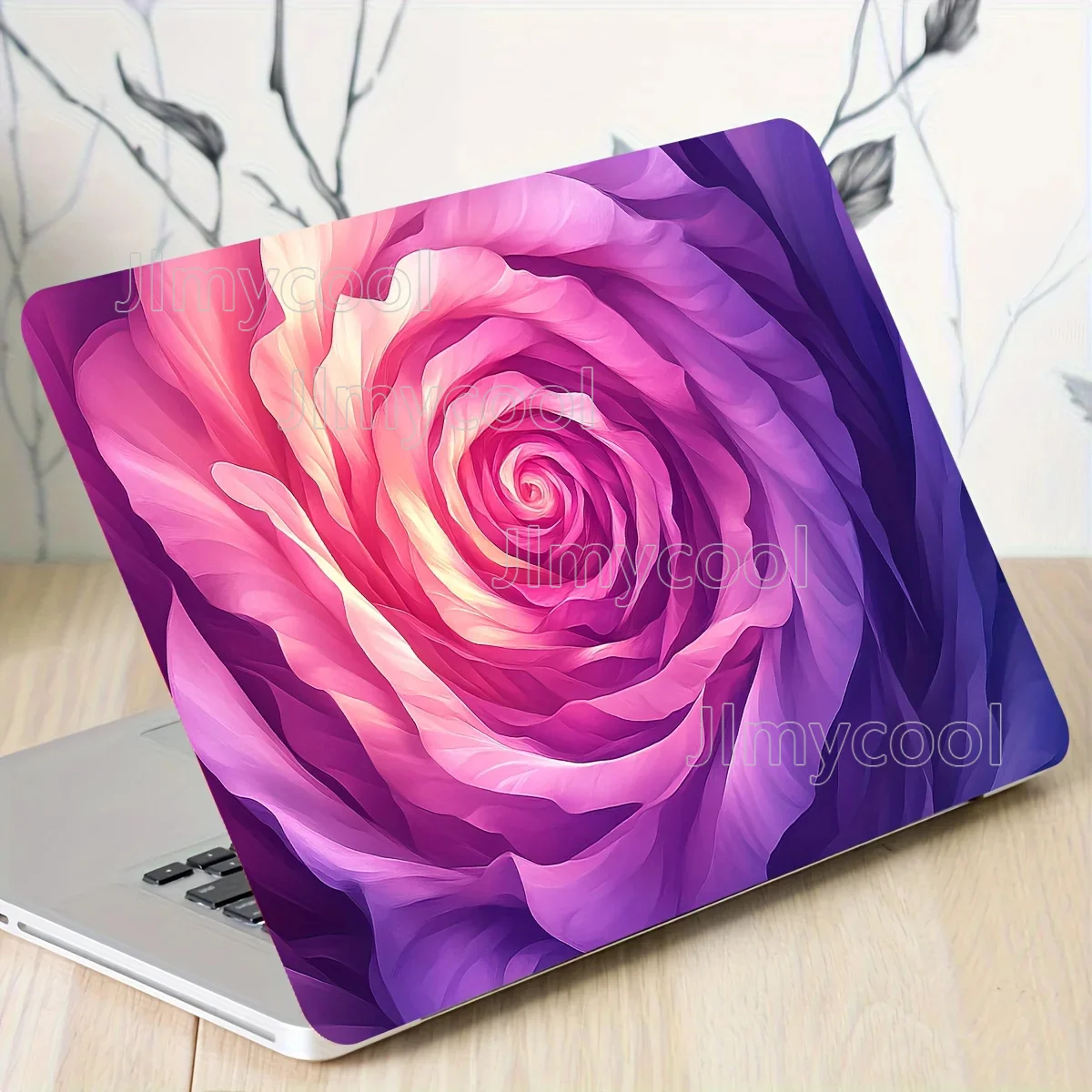 

2-Packs Floral Pattern Vinyl Laptop Tablet Light Beige Sticker Waterproof Scratch Resistant DIY Art Protector for Laptops