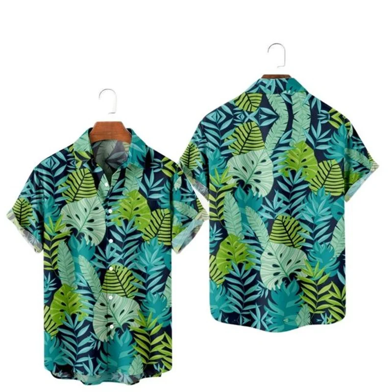 

Summer Hawaiian Floral Shirt 3D Print Tropical Plants Oversized Short Sleeves Shirts Men Cozy Fashion Casual Button Tops Blouse