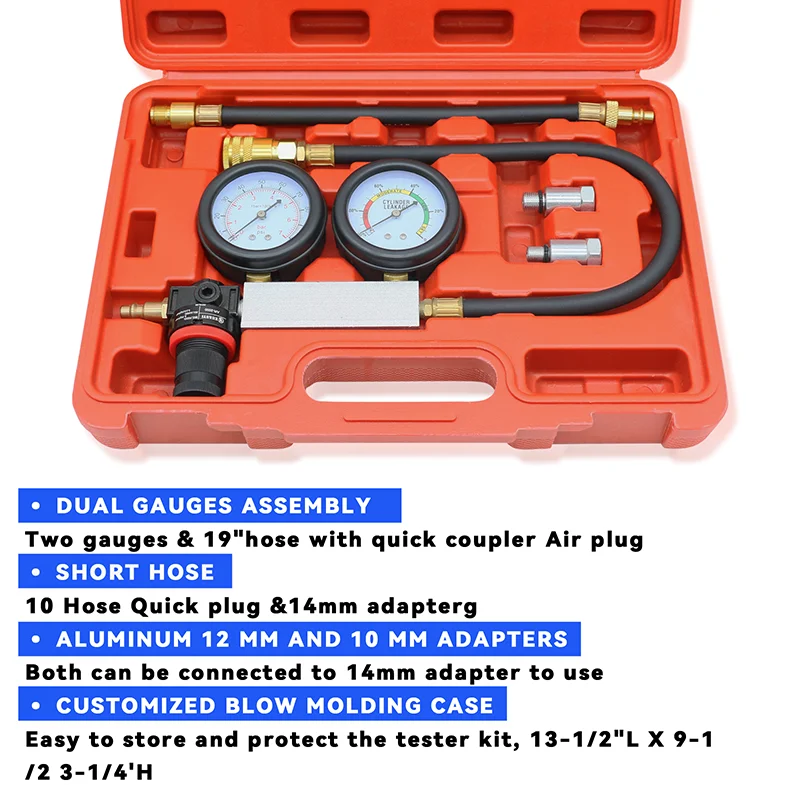 TU-21 Tester di tenuta del cilindro rilevatore di perdite di compressione Set doppio manometro motore a benzina Test di rilevamento perdite strumenti automobilistici