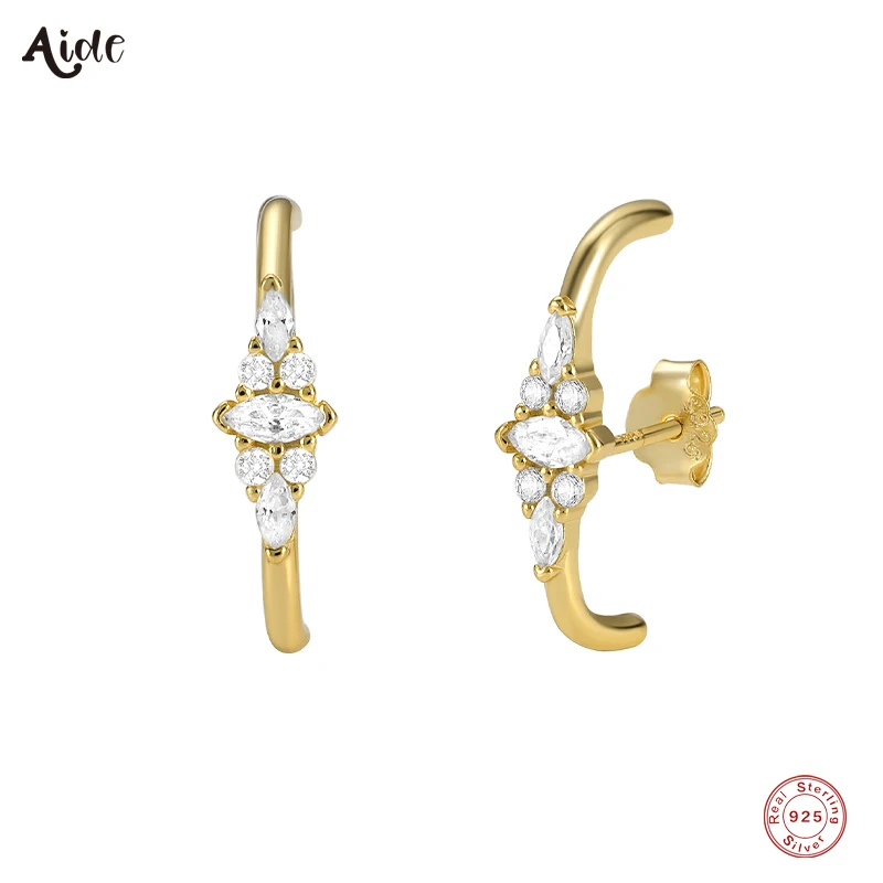 

Aide стерлингового серебра 925, сверкающие белые цирконы, цветок, хрящ, жемчуг, серьги-гвоздики для женщин, универсальные шпильки в форме линии