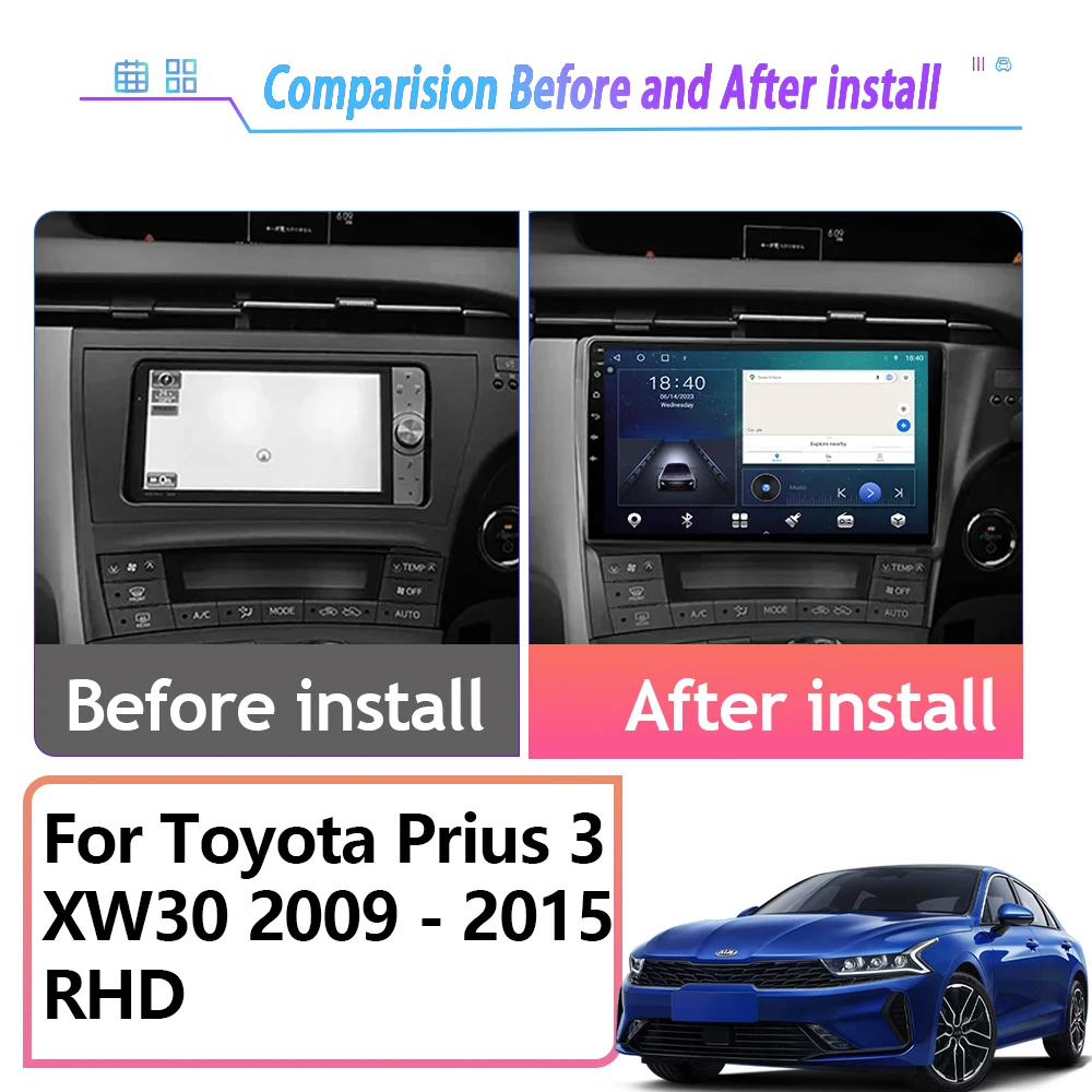 راديو السيارة Carplay لتويوتا بريوس 3 XW30 2009 - 2015 الملاحة نظام تحديد المواقع أندرويد السيارات ستيريو مشغل وسائط متعددة 5G واي فاي فيديو No 2din #2