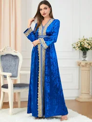 Velluto invernale Abito musulmano Donna Abaya Autunno Marocco Vestito da partito Addensare Abaya Caftano Abaya Islam Turchia Arabo Abito lungo 2022