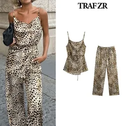 TRAF ZR Sleeveless Sets Elegant Casual Women's Set Leopard Print Women's Summer Suit Set American Retro Y2k Outfit Sets