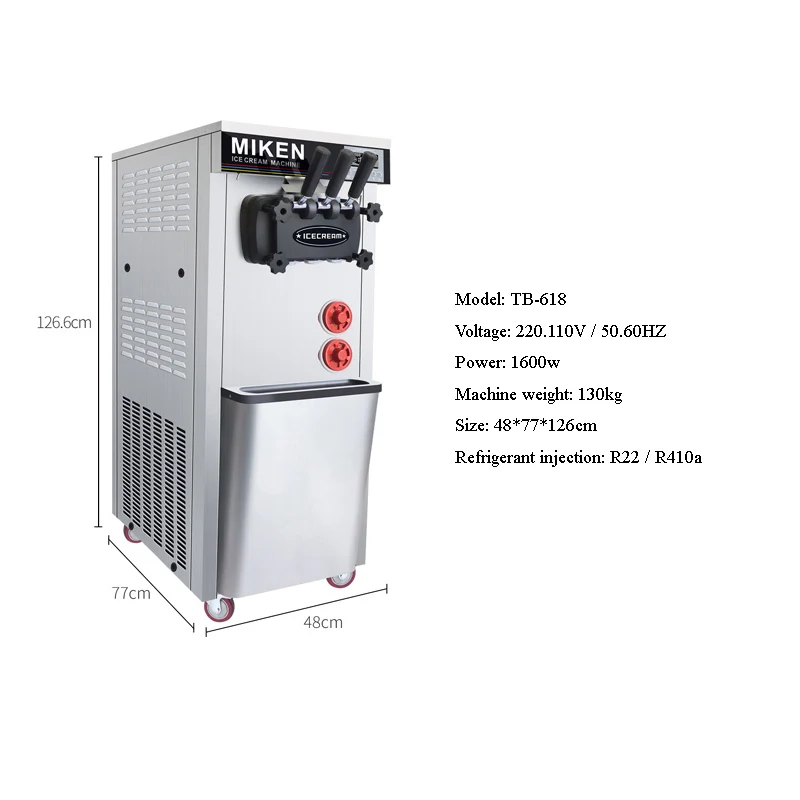 21-26L / H Commercial Low Noise Floor Standing Three Flavors Soft Serve Ice Cream Machine