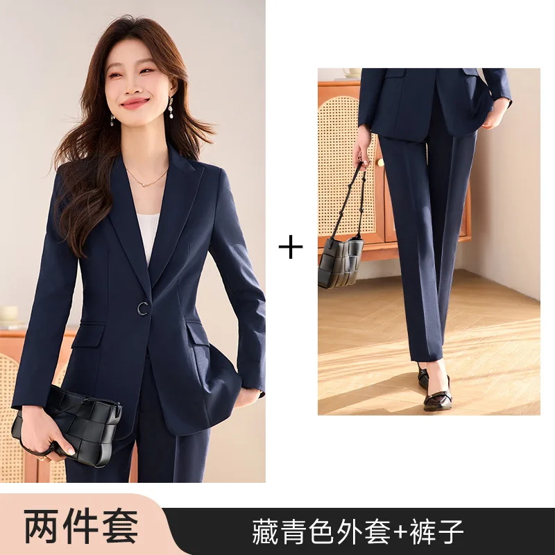 Women's Suit Jacket Autumn Winter Elegant Goddess Style Workwear Professional Formal Wear High-end Quilted Gray Suit Set