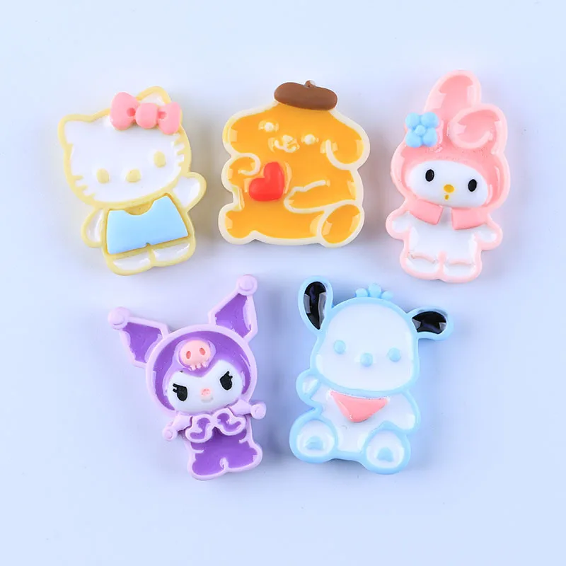 10pcs Kawaii Sanrios Anime Cream Glue Kuromi Pochacco Creative Miniatures DIY Phone Case Resin Crafts Jewelry Accessories Toys