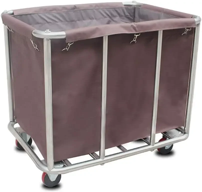 Trolley On Wheels Tool Mobile Linen Cart for Hotel/Lobby, Detachable Stainless Steel Room Service Car with Universal Wheel, Brow