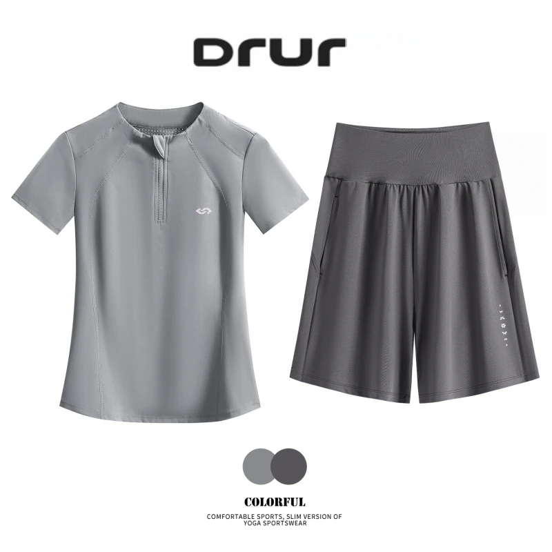 

Летние комплекты для йоги DRUR из 2 предметов для женщин: спортивные костюмы с свободной спортивной футболкой и шортами, дышащая спортивная одежда для бега и тренажерного зала