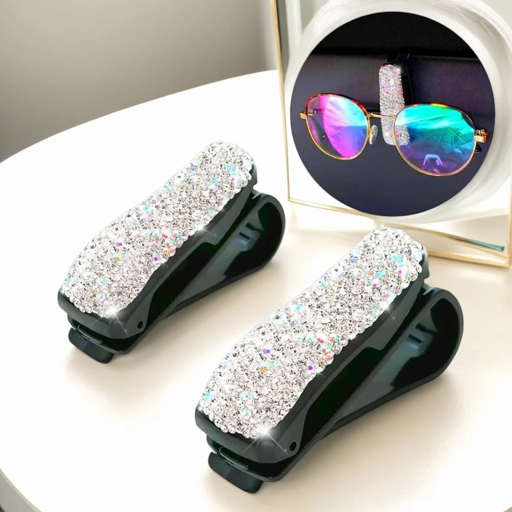 

​ ​ Автомобильный солнцезащитный козырек с зажимом для очков — органайзер с искусственными бриллиантами и стильный автомобильный аксессуар ​ ​