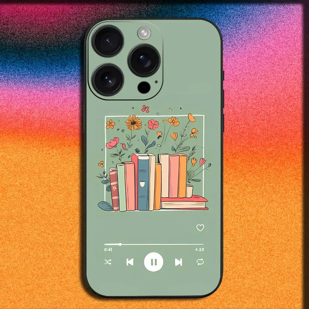 Libro da caffè con foglie autunnali per iPhone 17,16,15,14,13,12,11,Pro,Max,Plus,E,SE4,Air,Mini Cover nera per telefono