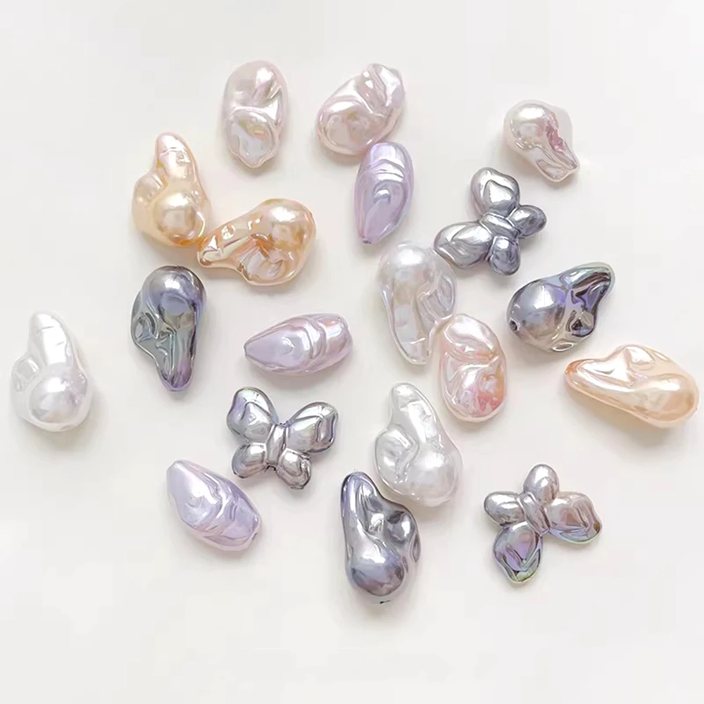 6 Pieces Irregular Shaped Iridescent Through-hole Acrylic Beads DIY Jewelry Making Necklace Bracelet Baroque Accessory Materials