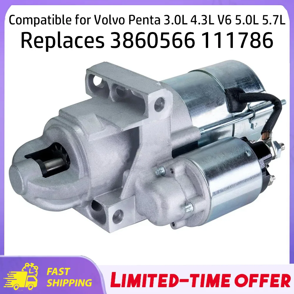 Motor de Arranque de 12V Compatible con MERCURY Mercedes Benz Volvo Penta 3.0L 4.3L V6 5.0L 5.7L Reemplaza 3860566 111786