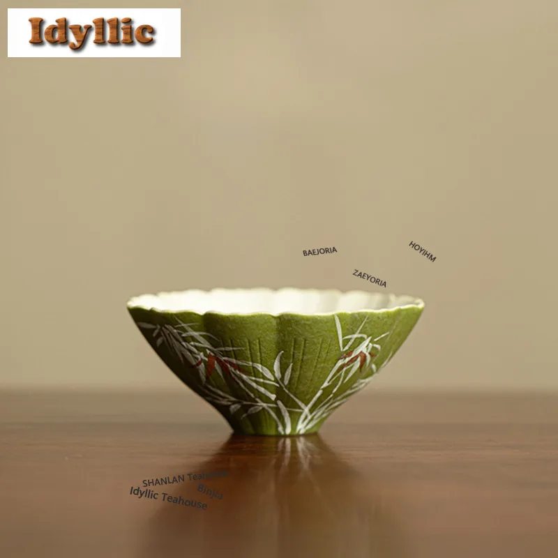 

Чайная чашка 100 мл с золотыми вкраплениями и ручной росписью, в стиле бамбукового тени, старинная чайная чаша, кувшин, персональная чашка для дегустации чая, мастер-чашка для чайной церемонии Чажан