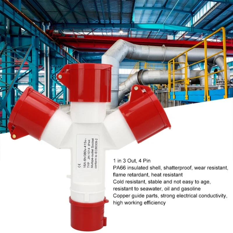 Waterproof Industrial Site Plug IP44 Cross 1 In 3 Out 4 Pin 2P N E Multiple Sockets Industrial Plug 380-415V