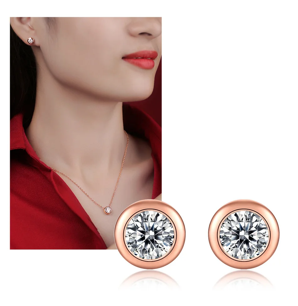 SHELVME Bubble Round 0.5ct Moissanite Diamond S925 Sterling Silver Fashion Personality Rose Gold Stud Earrings Women\'s Jewelry