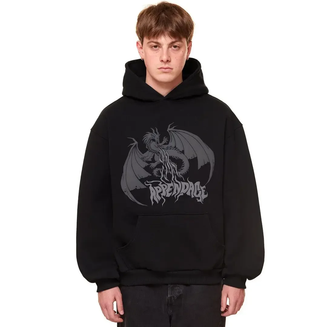 Y2k American style 2023 new dark loose dragon print hoodie niche couple design sense high quality thick long sleeve clothes