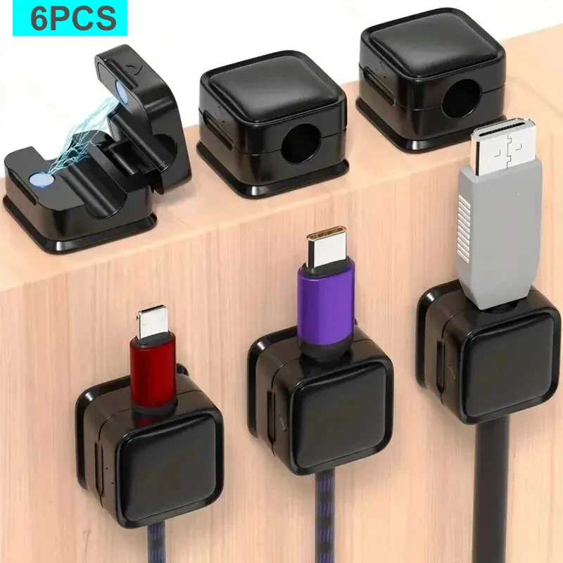 Protecteur de clip de câble magnétique pour bureau, enrouleur de câble magnétique, souris NucleoPlug, crochet de support de ligne de charge USB, 6 pièces