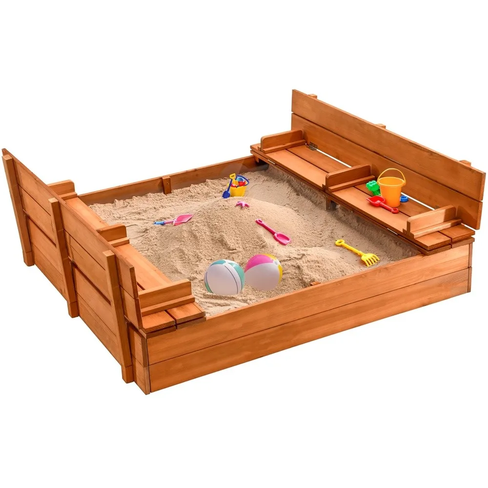 Large Outdoor Wooden Kids Sandbox with Lid that Converts to Benches
