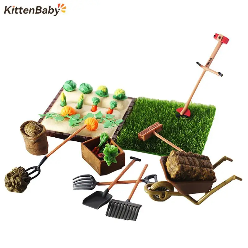 1Set Dollhouse Miniature Farm Tool Gardening Shovel Rake Lawn Mower Vegetable Model Outdoor Planting Scene Tool