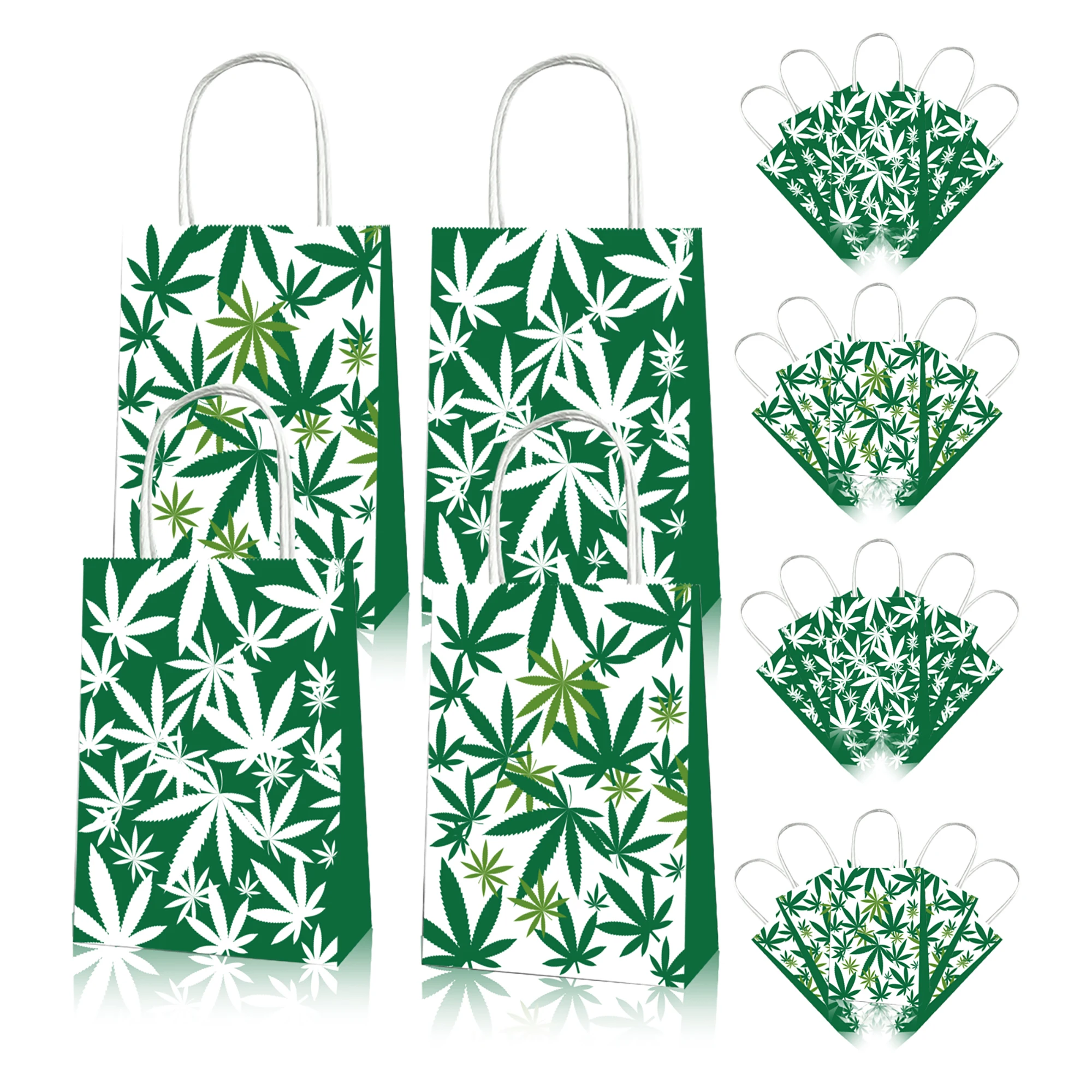 BD039 12Pcs Summer Hawaii Green Castor Leaves Birthday Party Portable Cake Packing Paper Gift Bags Baby Shower Party Decorations