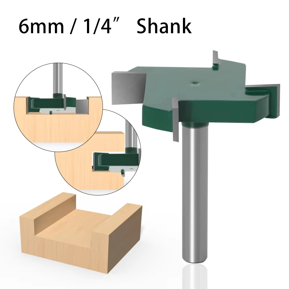 

6mm 1/4" Shank Four Flute T-slot Wood Router Bit For Wood Board Wide Deep Grooving Notch Recess Bottom Forming Milling Cutter