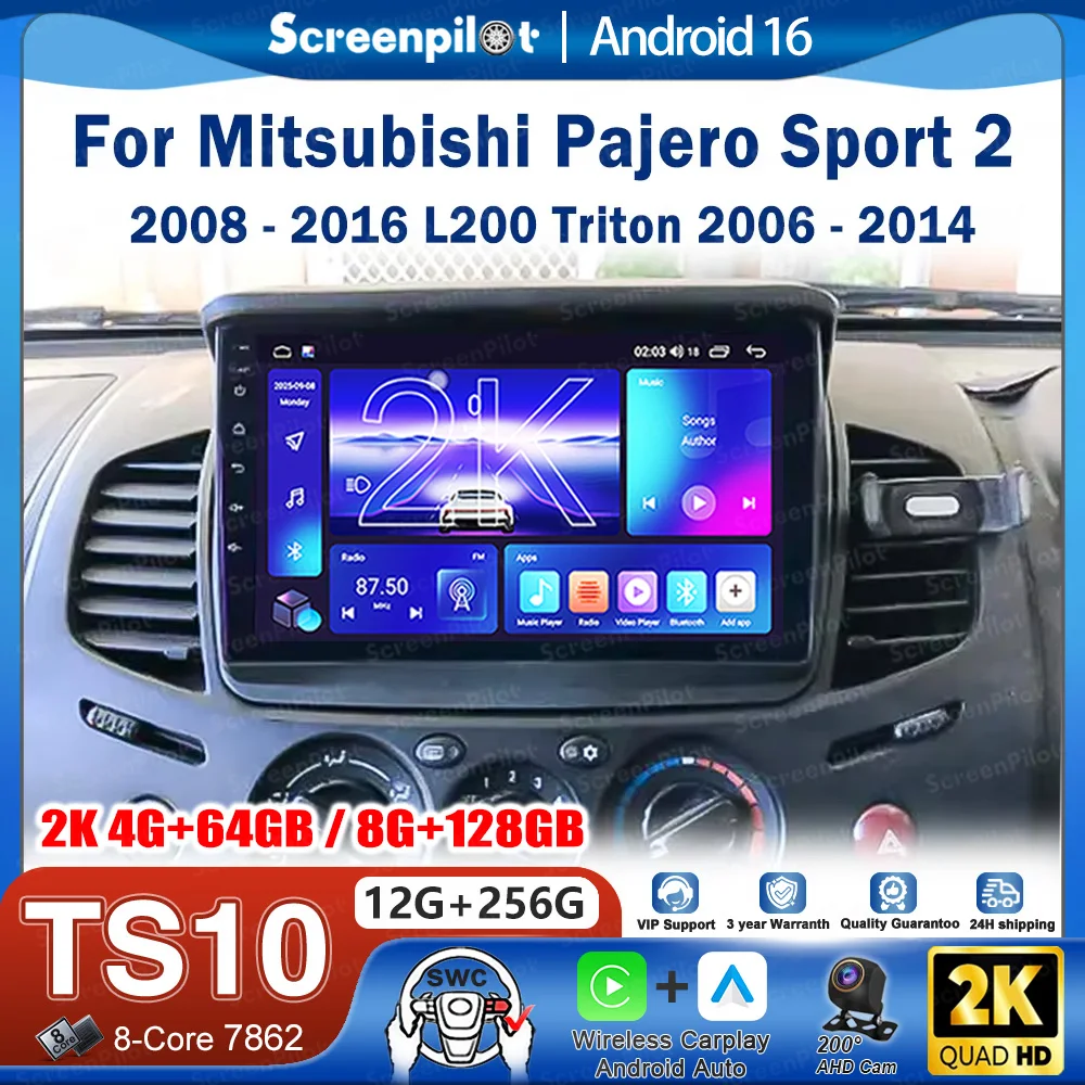 Android 16 Car Radio Stereo Head Unit For Mitsubishi Pajero Sport 2 2008 - 2016 L200 Triton 2006 Video Player GPS Touch Screen