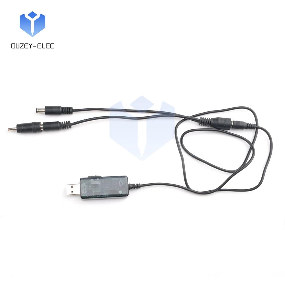 1 To 2 USB to DC Interface Cable USB Boost Converter DC 5V to 9V 12V with Voltage Digital Display Charging Cable Big Discount