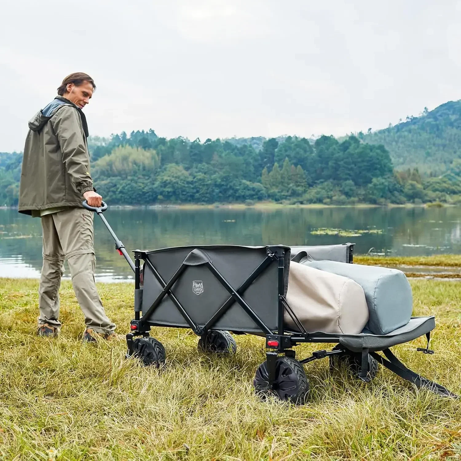 

47" Extra Long Collapsible Folding Wagon with Tailgate, 300lbs Heavy Duty Beach Wagon USA