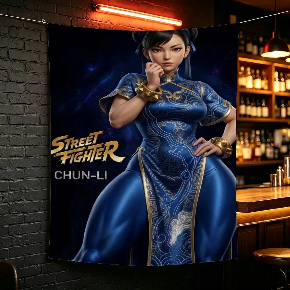 F-Fighting G-Game Street Fighter Chun Li flag For Camping Party Picnic Studio Booth Background Wall Interior Decoration Banner