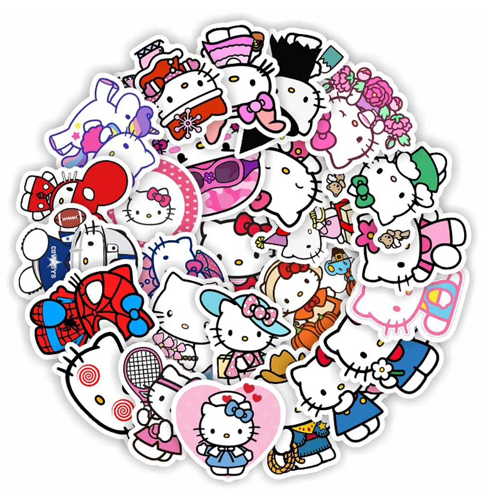

50PCS Hello Kitty Cute Anime Stickers Graffiti Decals DIY Phone Fridge Laptop Sticker Decoration Classic Toys Gifts