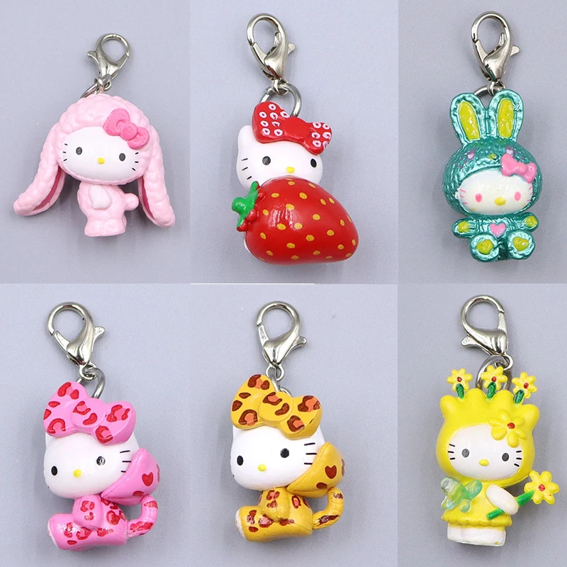 Cute Sanrio Hello Kitty Keyring Cartoon KT Cat Kitten Keychain Lovely Bag Pendant Earphone Case Charm Key Holder For Friend Gift