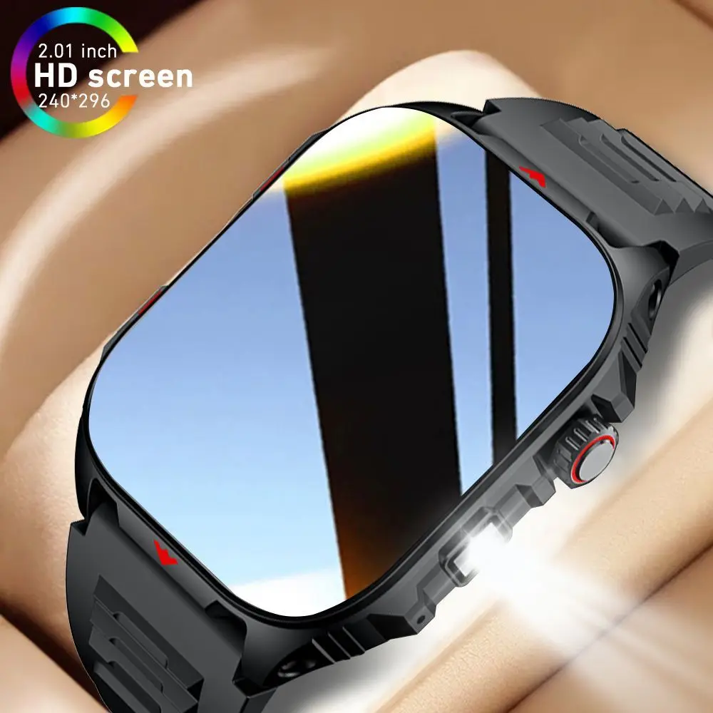 

2025 New Outdoor Sport Smart Watch LED Flashlight Men 400 mAh Battery Wireless Call Health Monitoring IP68 Waterproof Smartwatch