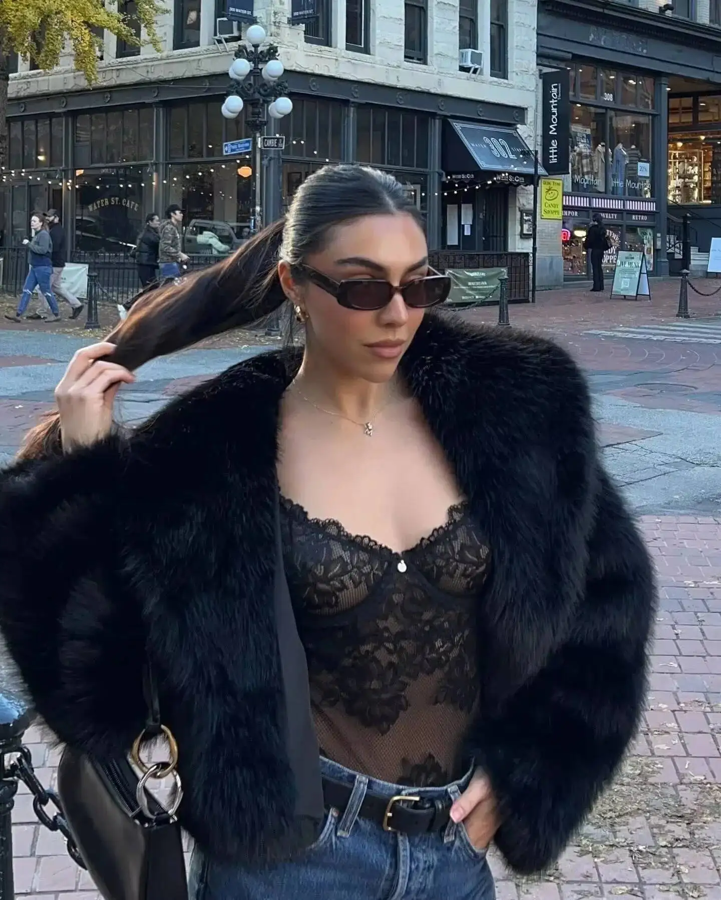 سيدة نمط جديد معطف الفرو الشتاء سميكة الأسود فو الفراء المرأة قصيرة صديقة للبيئة أفخم الفراء سترة #6