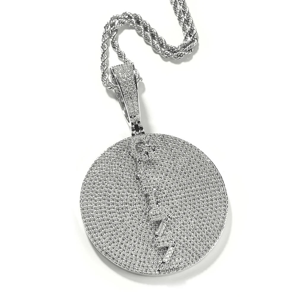 TBTK Custom Vertical Mini Letters Round Pendant Necklace Paved Cubic Zircon Medallion Engrave Name Punk Hiphop Jewelry