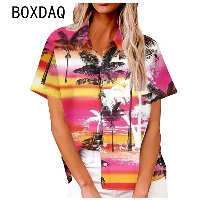 

Vintage Floral Print Beach Casual Hawaii Style Shirt Women Summer Short Sleeve Lapel Soft Cool Blouse Shirt S-3XL Big Size Tops