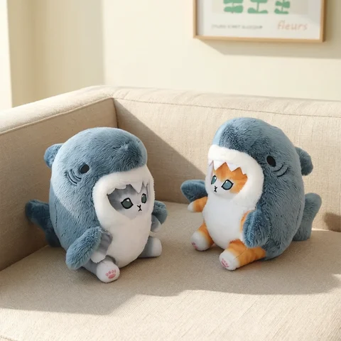 Kawaii Shark Cat Plush Toy Soft Stuffed Colorful Shark Cat Doll Kids Toys Birthday Christmas Gift for Boys Girls