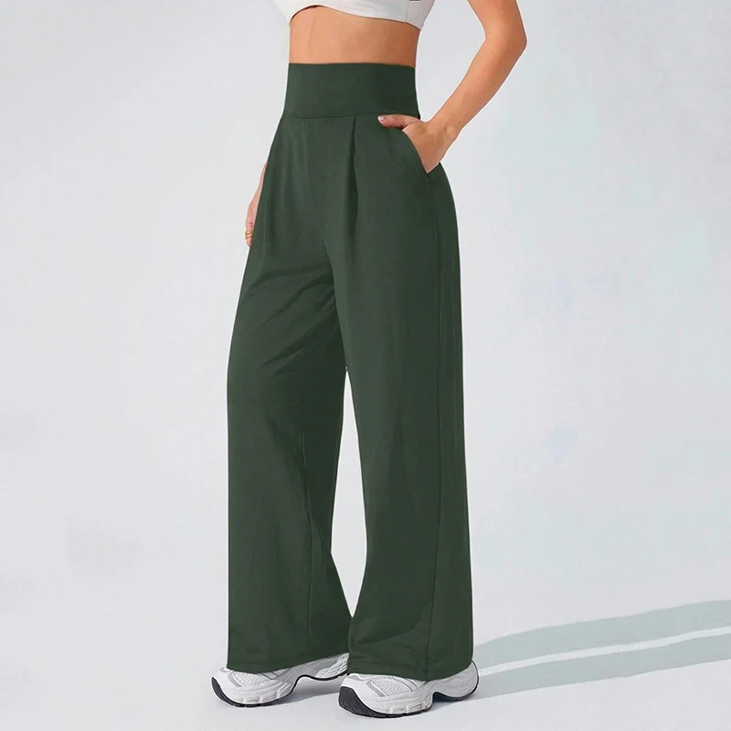 High-Waist Straight Leg Yoga-Hose für Damen – Frühling/Sommer Weite Beine Naked Feel Gym Leggings – Weiche Pilates Lauf- und Sporthose – Detail 8