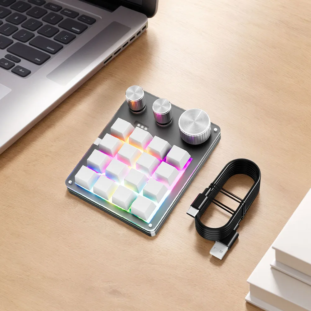 

16 Keys 3 Knobs Programmable Macro Keyboard Type-C Wired/Bluetooth-Compatible Macro Keyboard Mini Keypad for PC Computer Gaming