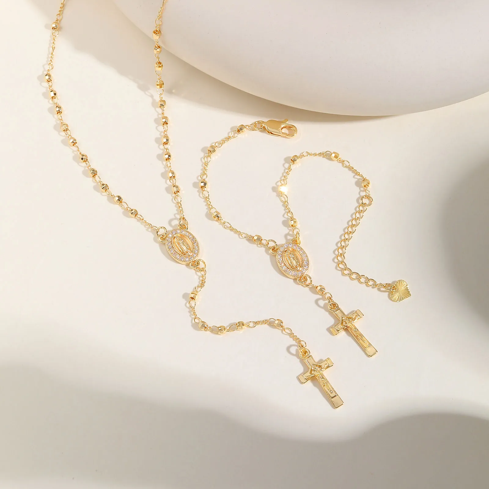 Y-Shaped Religious Virgin Mary Beaded Necklace for Women, Holy Rosary Cross Jesus Pendant Necklace,Christianity Prayer Jewelry