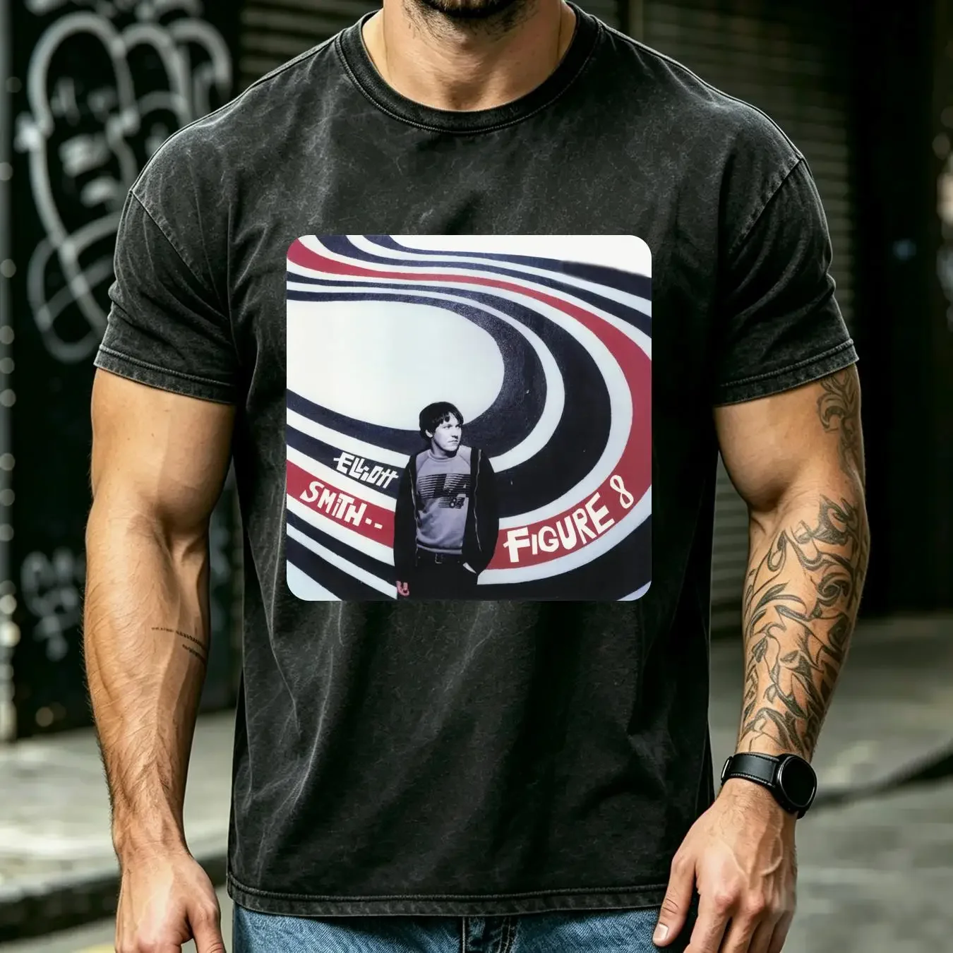 washed T Shirt Figure 8 VTG Elliott Smith  Black S 234XL CC1441 vintage Washed Soft Versatile Comfortable graphic homme Casual