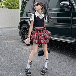 1pc 2024 new summer street American children set teenager Girls Clothes blouse shirt or checked JK pleated Skirt 4 8 10 12 Year